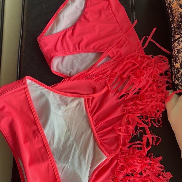 Bright Pink XL 1X size 2 piece swimsuit bathing suit coral pink slimming neon - Picture 9 of 9